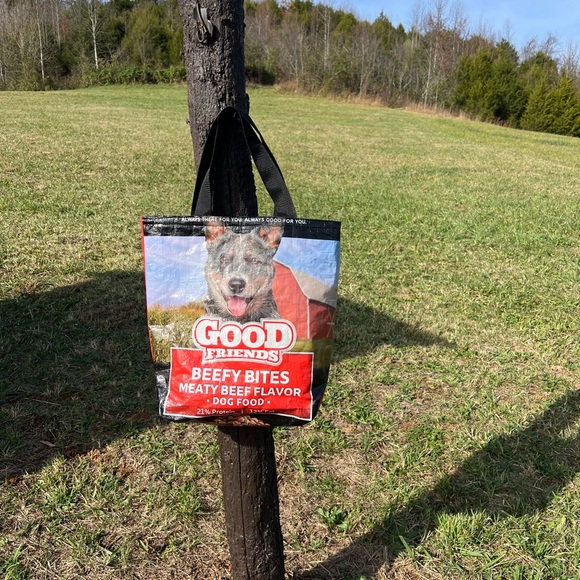 Reversible Recycled Farm feed sack tote. Unique Christmas gift - Picture 3 of 4